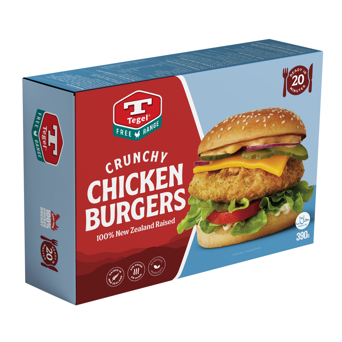 Tegel Free Range Crunchy Chicken Burgers 390g Hen Tick Foods