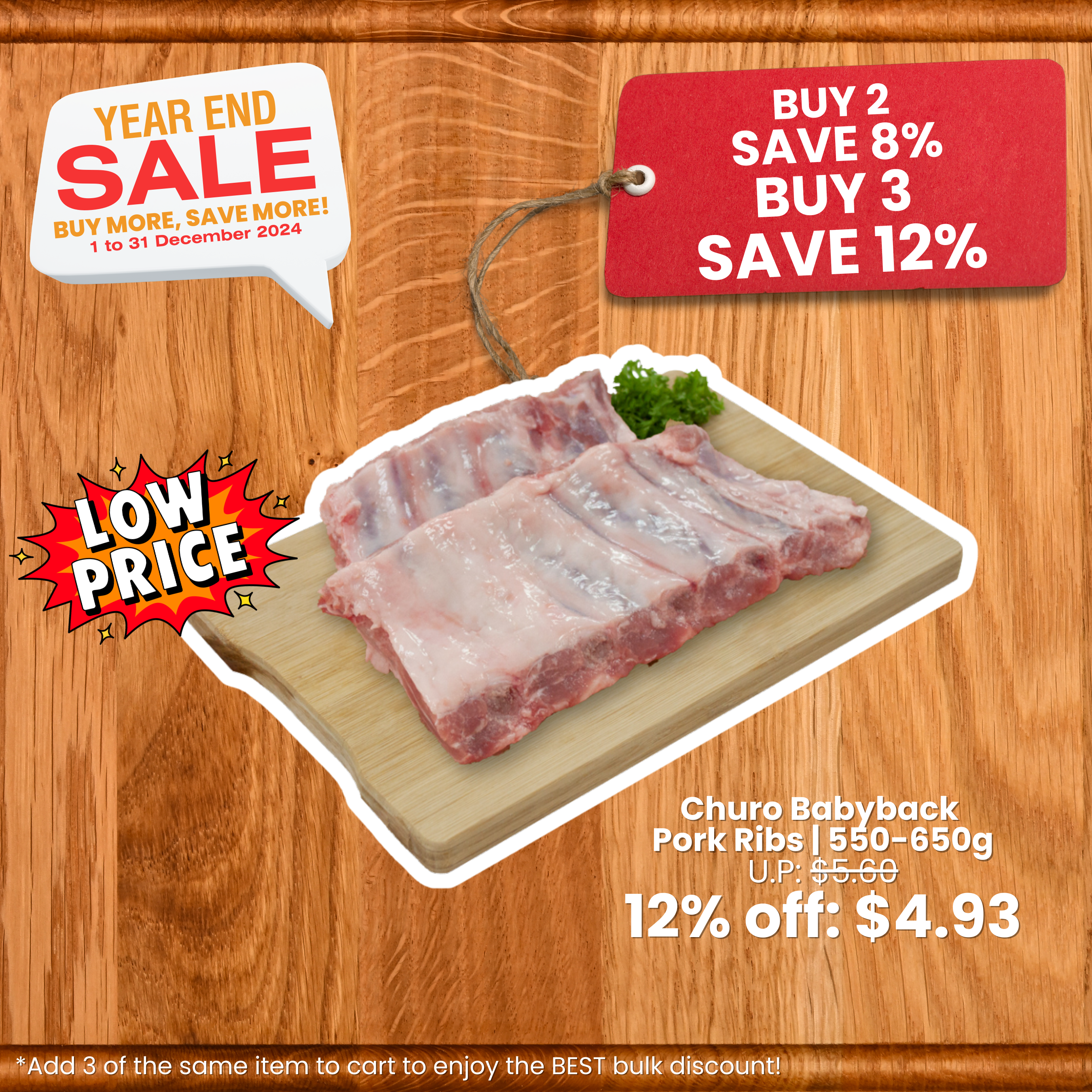 Churo Babyback Pork Ribs 550 650g Hen Tick Foods