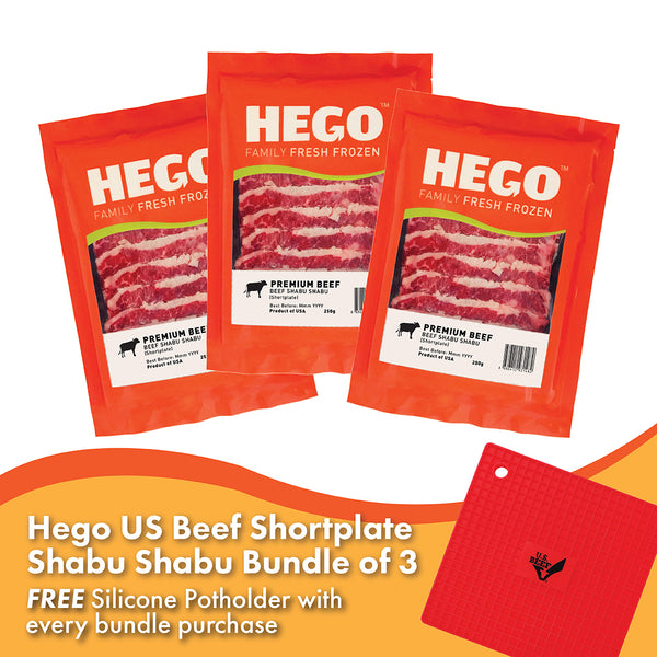 Bundle of Hego USA Beef Shortplate Shabu Shabu 250g X3 with Free Pot holder