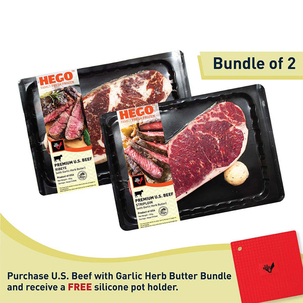 Bundle of Hego US Beef with Garlic Herb Butter, 350g x2 with Free Pot holder